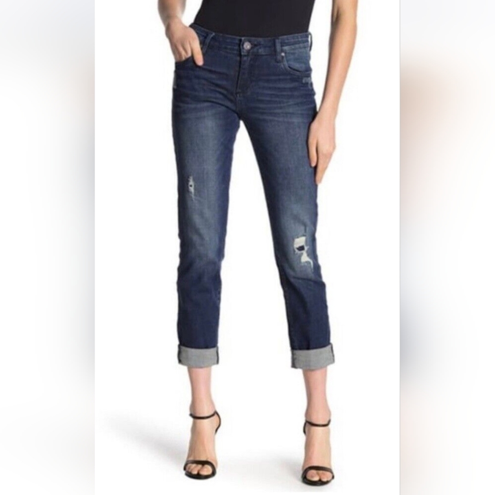 Kut From The Kloth Catherine Boyfriend Mid-Rise Distressed Jeans, size 4